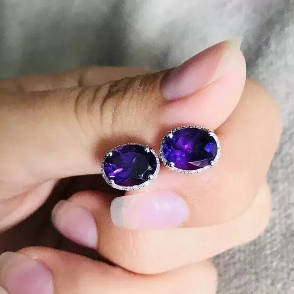 14k White Gold Earrings with Amethyst and Diamonds